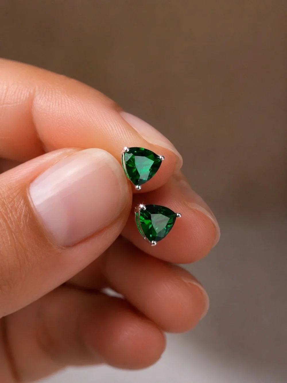 Emerald Green Trillion Stud Earrings - Luxury Jewelry